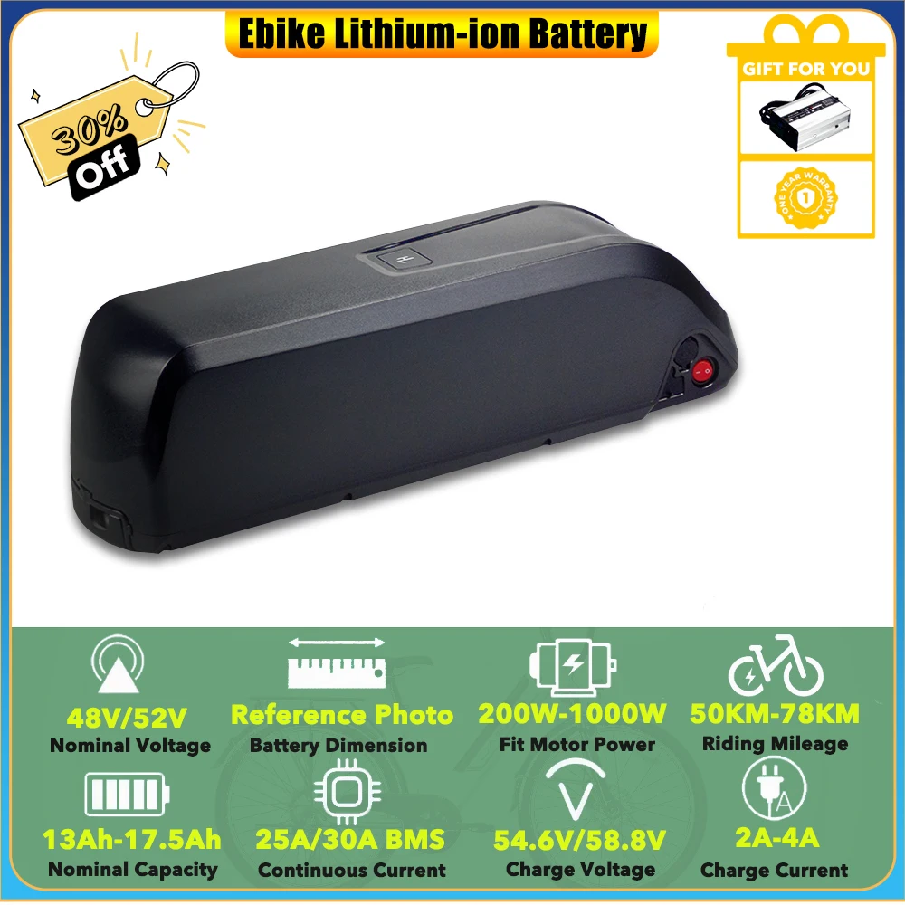 Heybike Mars 2.0 Electric Bike 48V 13Ah 17.5Ah 840Wh Down Tube Lithium-ion Battery for 500W 750W ENGWE M20 Long Range E-bike
