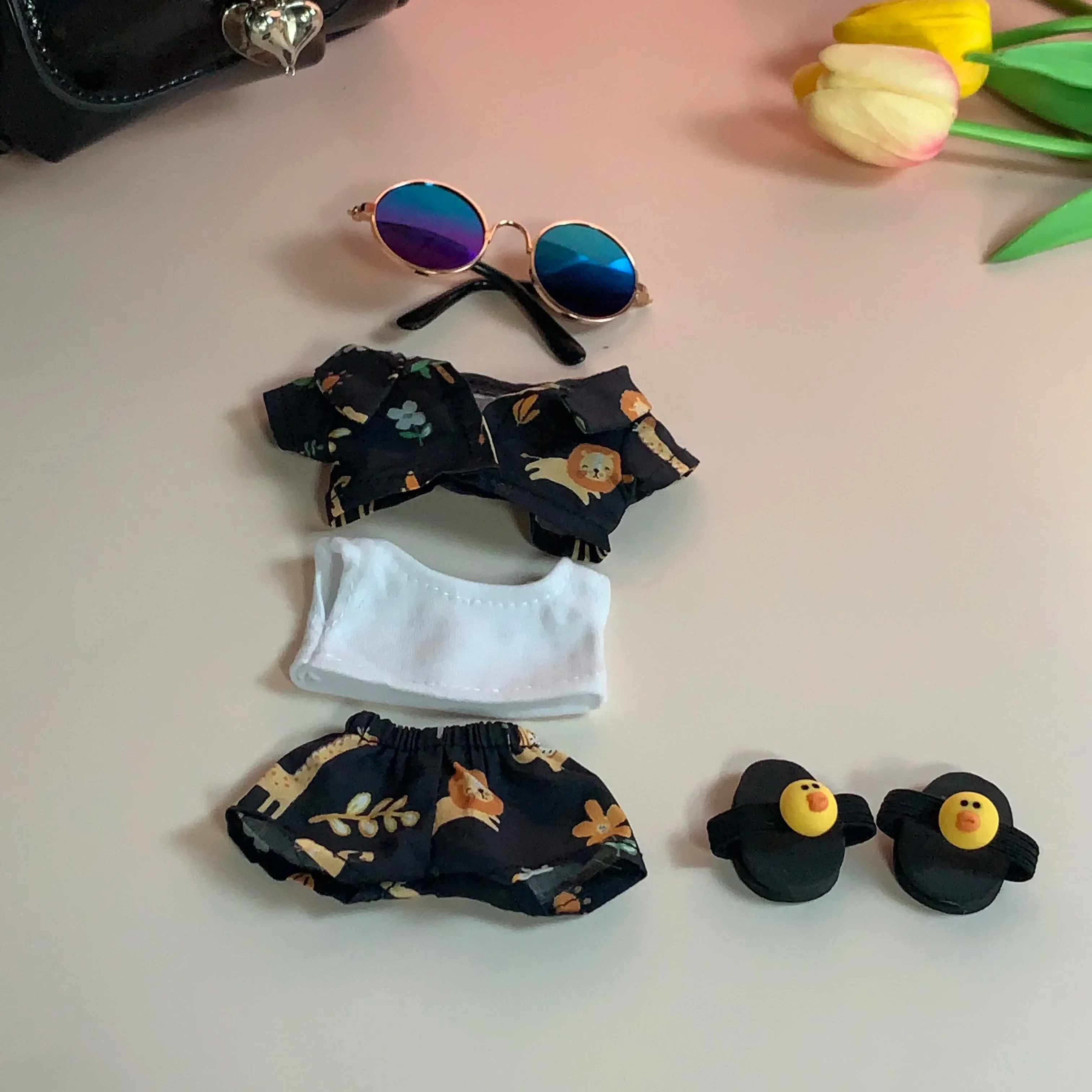 

Labubu Doll Clothes Beach Resort Style Overalls Labubu Idol V1 V2 Dolls Clothing Accessories 15/17cm Plush Doll Universal
