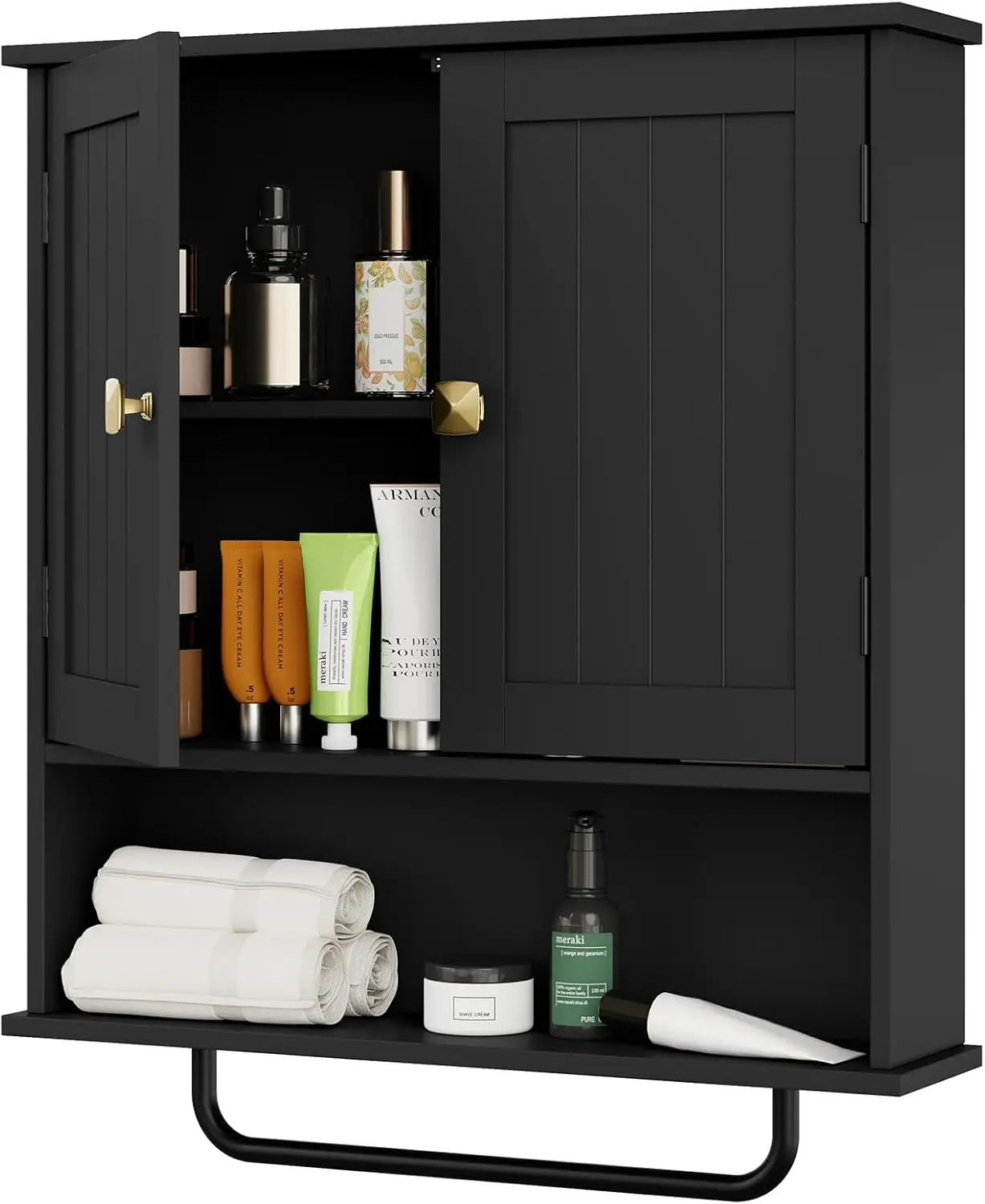 

Wall Mounted Bathroom Cabinet with Towel Bar, Over Toilet Storage with Adjustable Shelf, White for Bathroom Laundry Kitchen