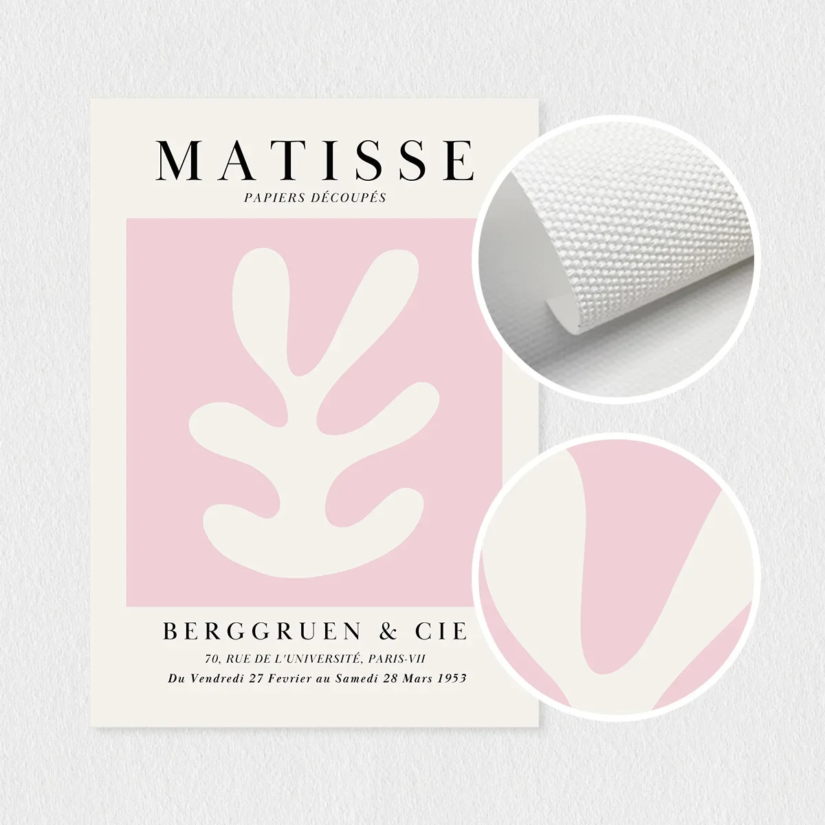3pcs frameless Canvas Painting Set of 3 Pink Matisse Abstract Leaf Wall Art Large Canvas Prints, Blush Pink Matisse, Henri Matis