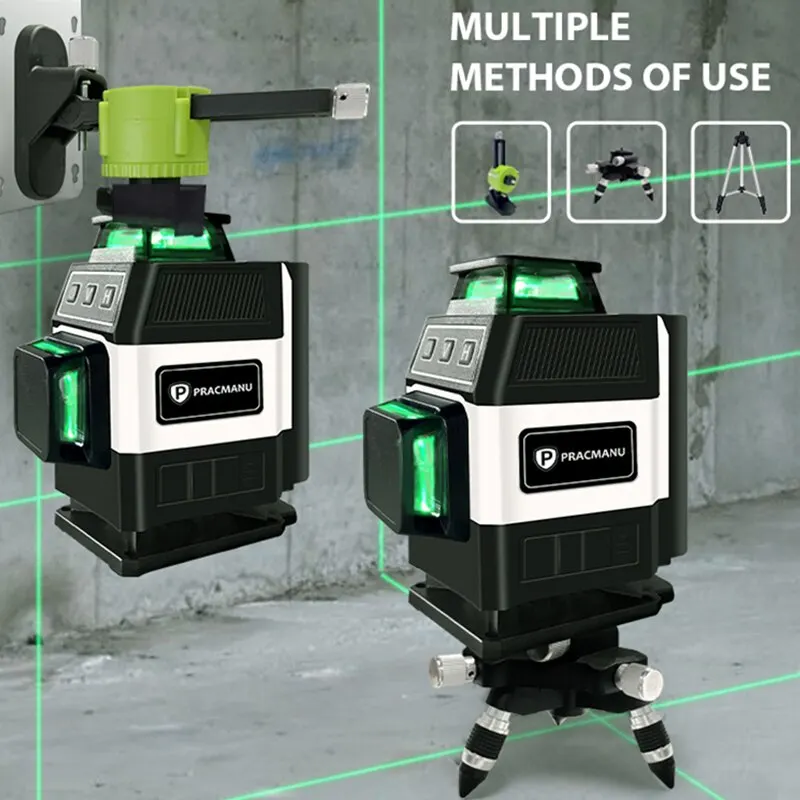 Pracmanu Mini 16 Lines Laser Level 4D Self-Leveling 360 Horizontal and Vertical Cross Green Line Laser Level with Remote Control