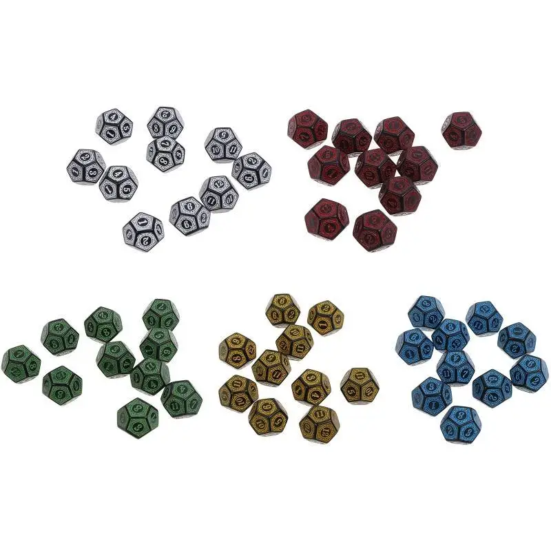 

652F 10Pcs Polyhedral 12-Die Carved Pattern Set d12 Acrylic Games Dices Set