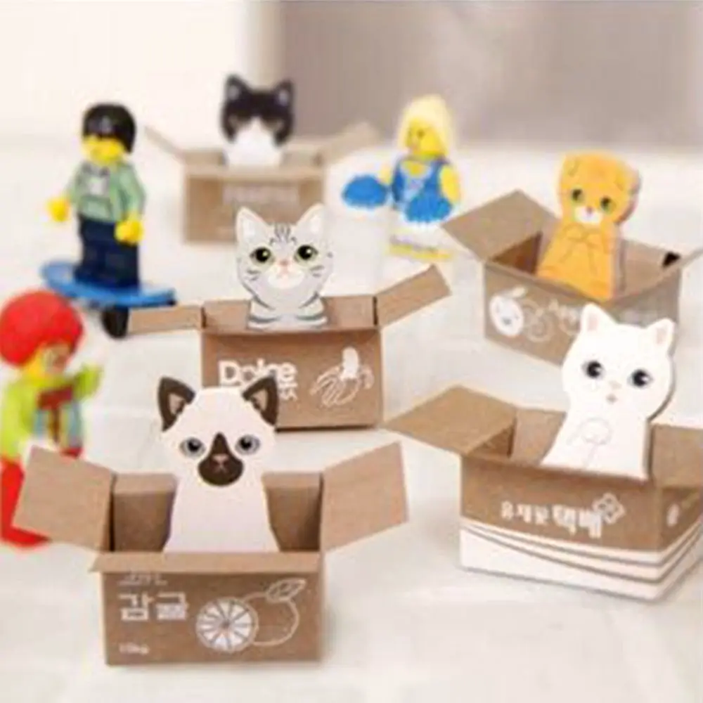 Kitten In Box Sticky Notes Cartoon Cat Memo Pad Self-adhesive Office Notepad Funny Bookmark Scrapbooking Decor School Supplies