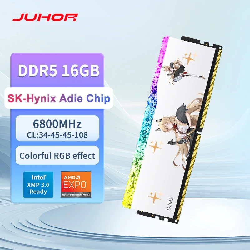 ذاكرة الوصول العشوائي JUHOR RGB DDR5 16GB 6800MHz Gaming Memoria Ram