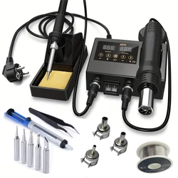 8898 Digital 2-in-1 Adjustable Temperature Soldering Station EU Plug 220V 600W Hot Air Rework 60W Soldering Iron for PCB Welding