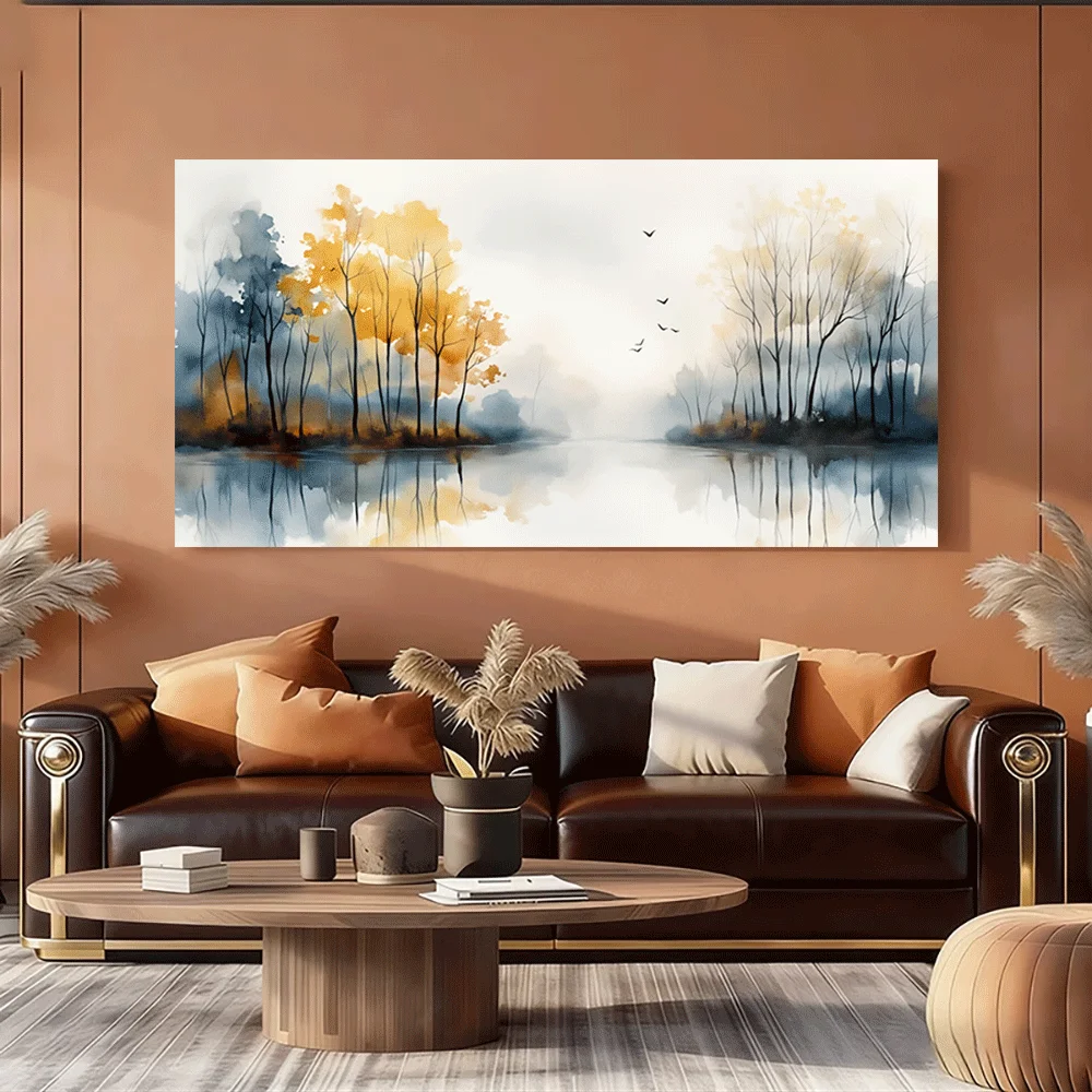 1pc frameless Canvas Painting 1PC-Canvas poster Unframed  Autumn Trees Lake Reflection Watercolor Landscape Art Print