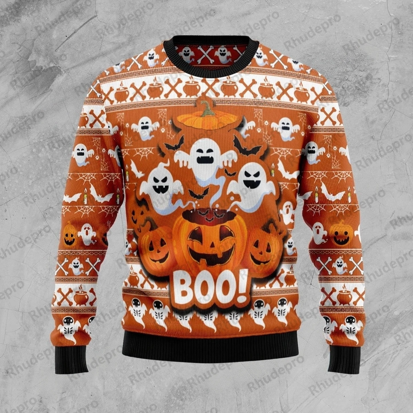 PLstar Cosmos Cat Pumpkin Halloween 3D Printed Men's Ugly Christmas Sweater Winter Unisex Casual Knit Pullover Sweater