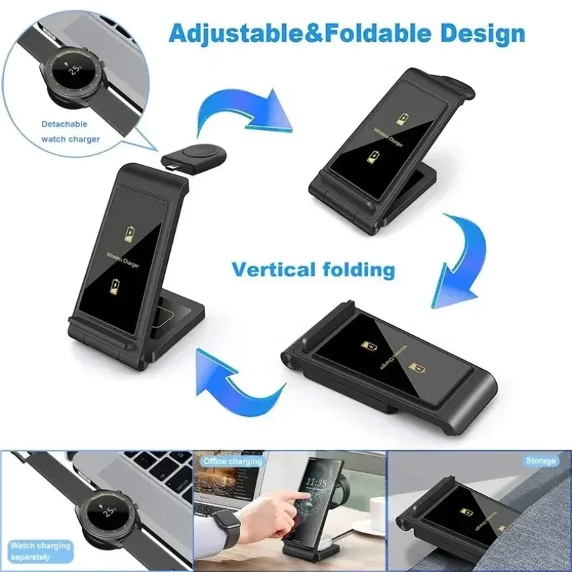 Supporto per caricabatterie wireless 3 in 1 per Samsung S23 Ultra/S22/Note Z Flip Fold per Galaxy Watch 5 4 Active Buds Stazione di ricarica rapida