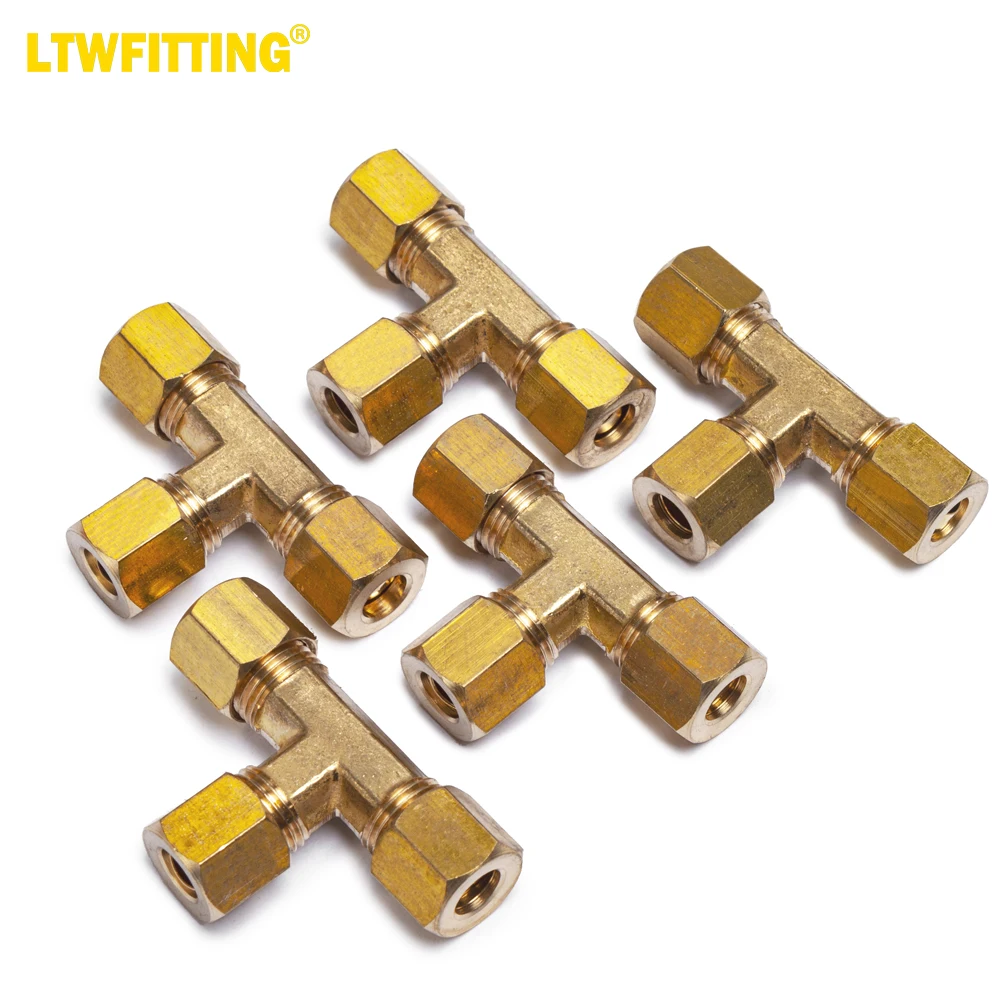 

LTWFITTING 1/4-Inch OD Compression Tee,Brass Compression Fitting(Pack of 5)