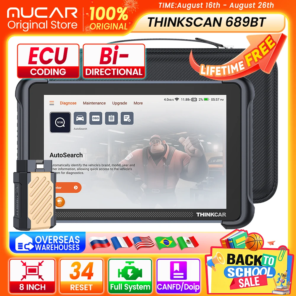 THINKCAR THINKSCAN 689BT OBD2 Car Diagnostic Scanner Tools 34 Resets  Full System ECU coding Bi-Directional CANFD DoIP lifetime