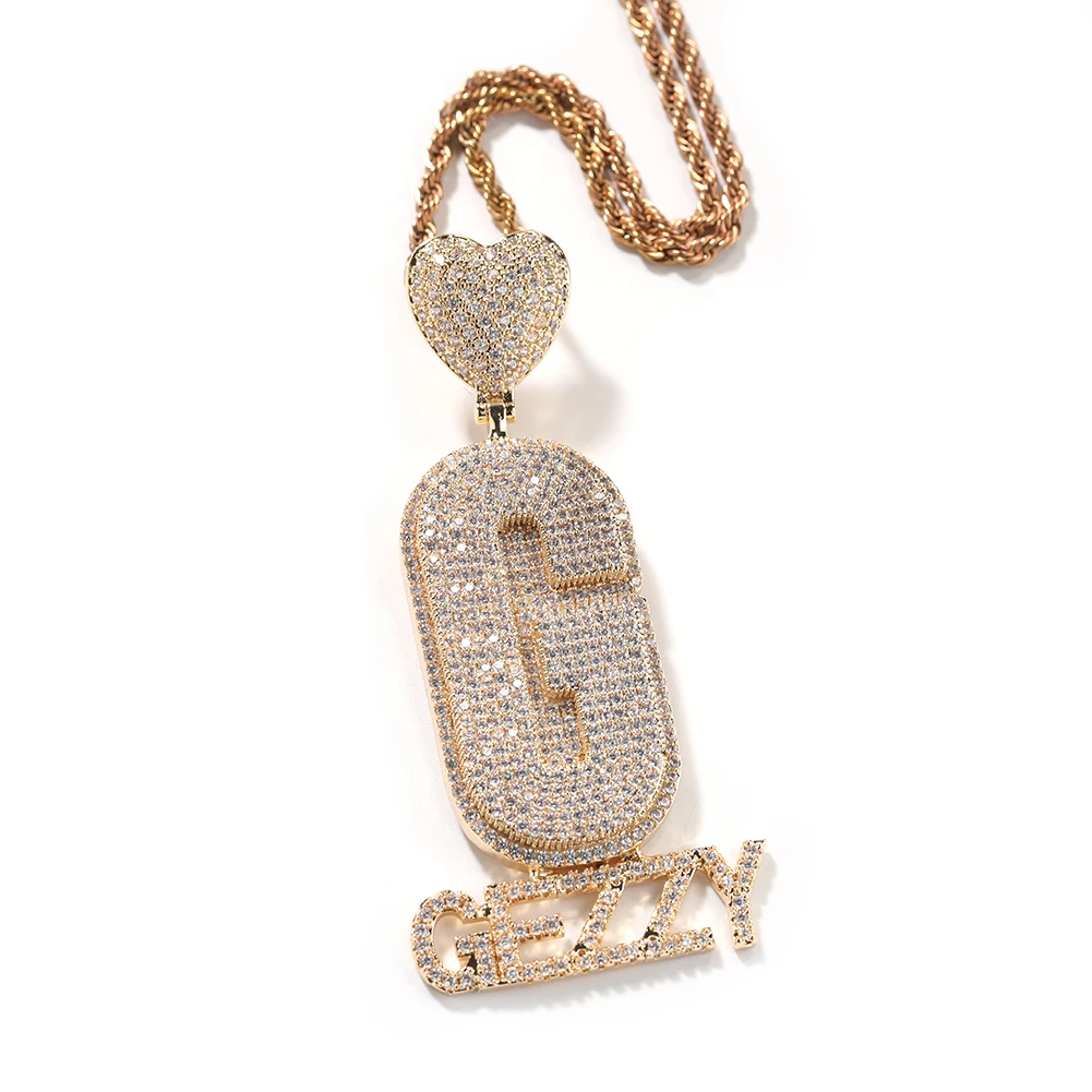 UWIN Customized Stacked Names Pendant for Men Women Iced Out Cubic Zirconia Letters Charms with Heart Bail Fashion Jewelry
