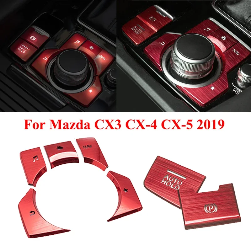 Car Gear Button Center Console Frame Cover For Mazda Cx3 Cx-4 Cx-5 2019 Red Inner Decoration Set Auto Modification Accessories