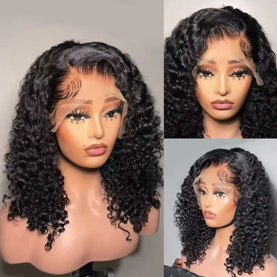 250% Density 13x4 Lace Frontal Deep Wave Human Hair Wigs 13x6 Lace Transparent Water Curly Short Bob Wig Wig For Black Women