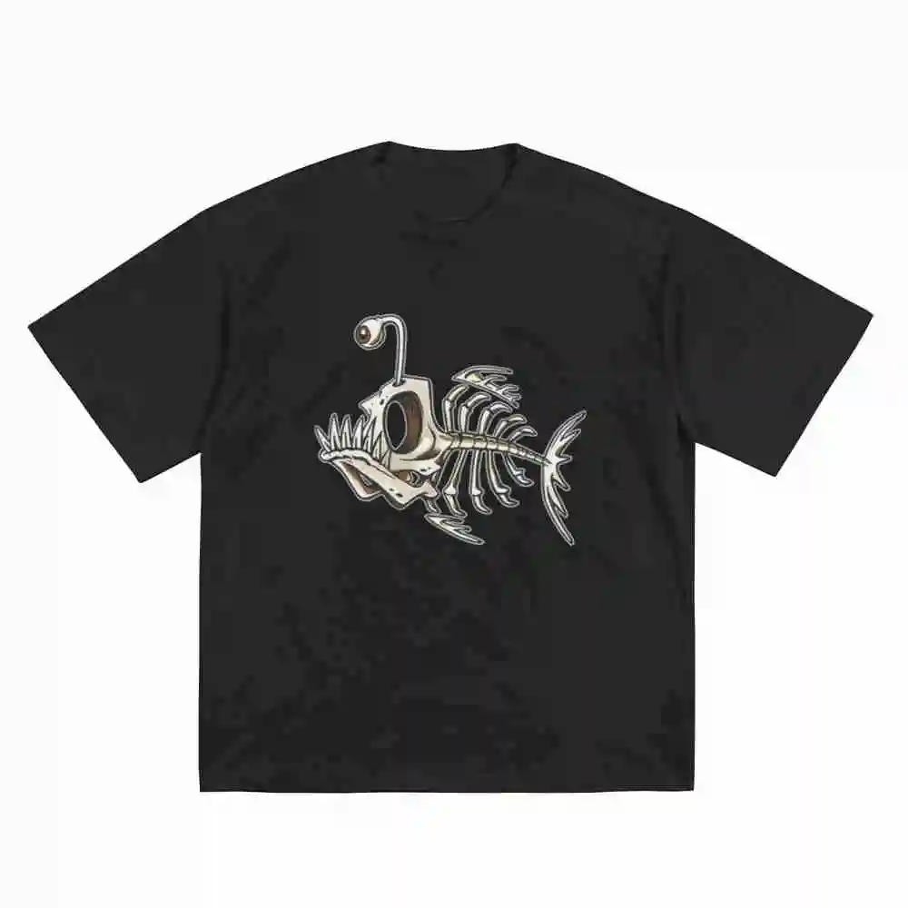 Bone Fish Weird Skeleton Short Sleeve Tee 100% Cotton T-Shirt