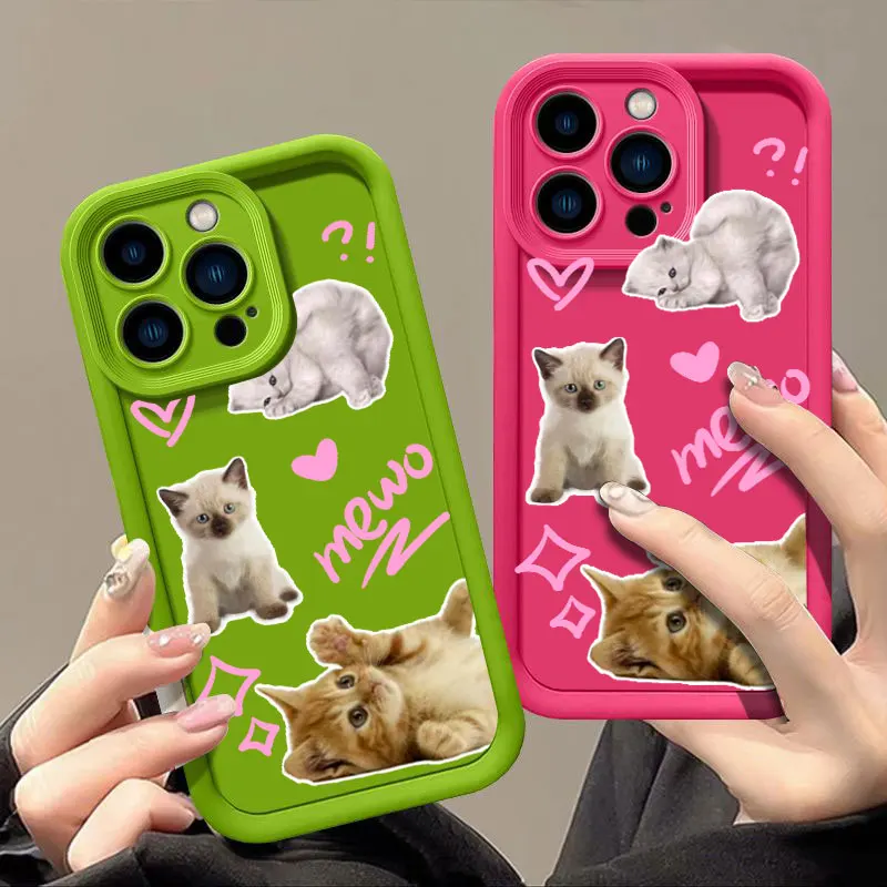 Cute Cat Fasion Phone Case for iPhone 11 12 MINI 13 14 15 16 PRO MAX PLUS Shockproof Silicone Soft Cover Coque