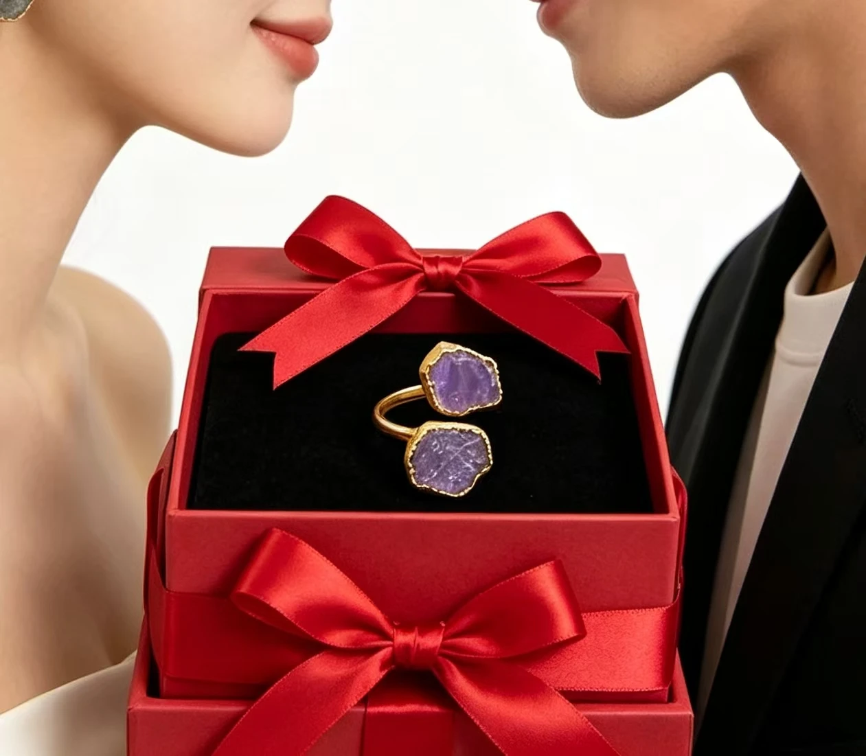 WT-R506  Nice Style Natural Gemstone Ring 18K Gold Plated Ring Quartz Amethyst Labradorite Obsidian Accessory Party Sale Adjust
