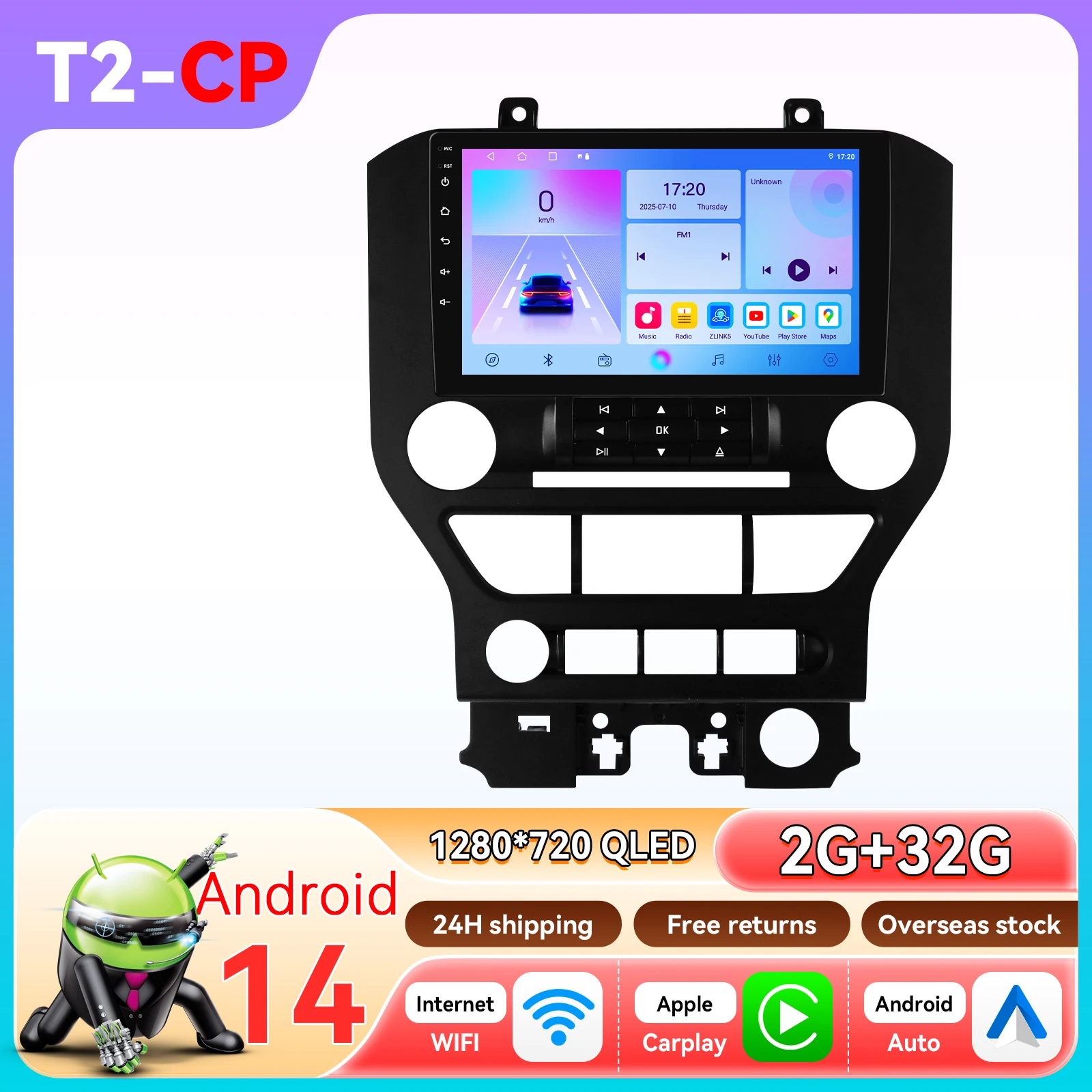 Carplay Android 14 Autoradio voor Ford Mustang 2 2015 - 2021 multimedia speler door Snapdragon 6115 Autoradio GPS 360 Cam BT Scherm