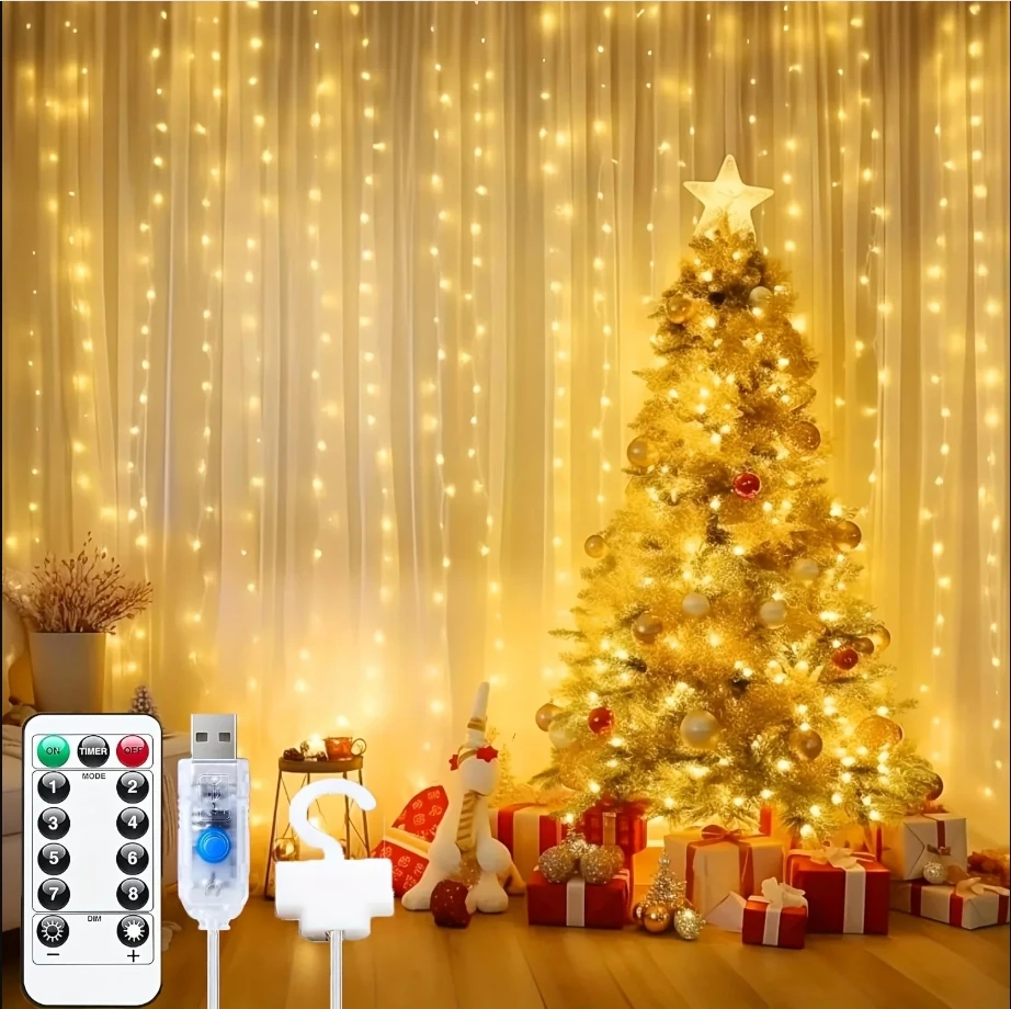 البوب LED الستار سلسلة أضواء USB 5 فولت التحكم عن بعد الجنية أضواء اكليل مصباح 8 طرق عيد الميلاد الديكور للمنزل الزفاف ضوء