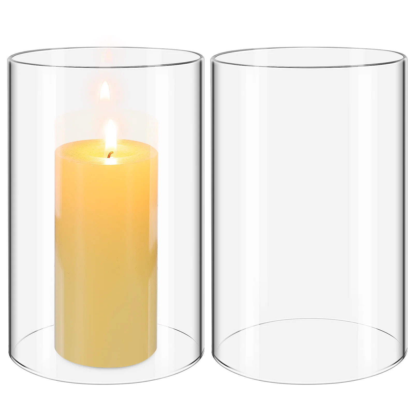 

2Pcs Cylindrical Glass Shade Windproof Pillar Covers Elegant Romantic Decor Glass Covers Cylinder Candleholders