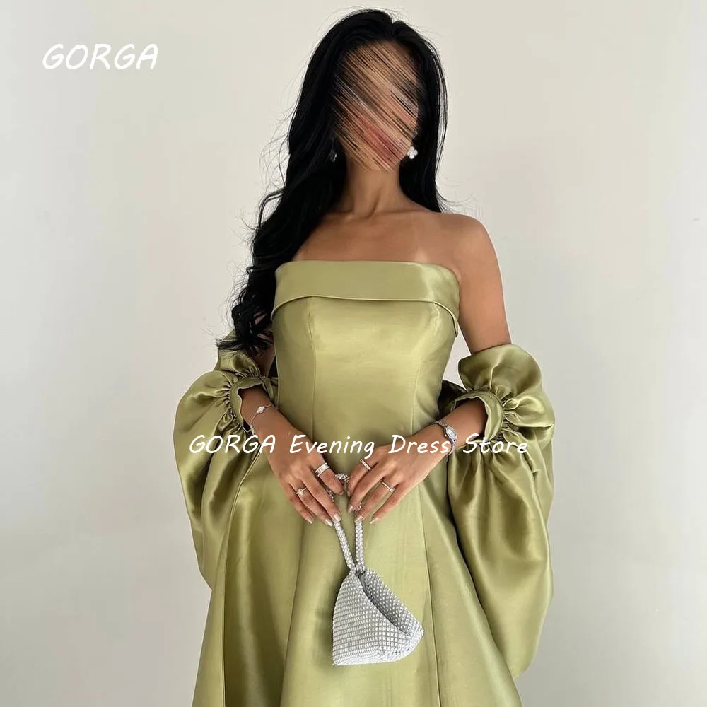 GORGA Simple Strapless A-LINE Prom dress 2024 Slim Satin Shawl Sleeves Ocassion Gown Ankle-Length Formal Evening Dress