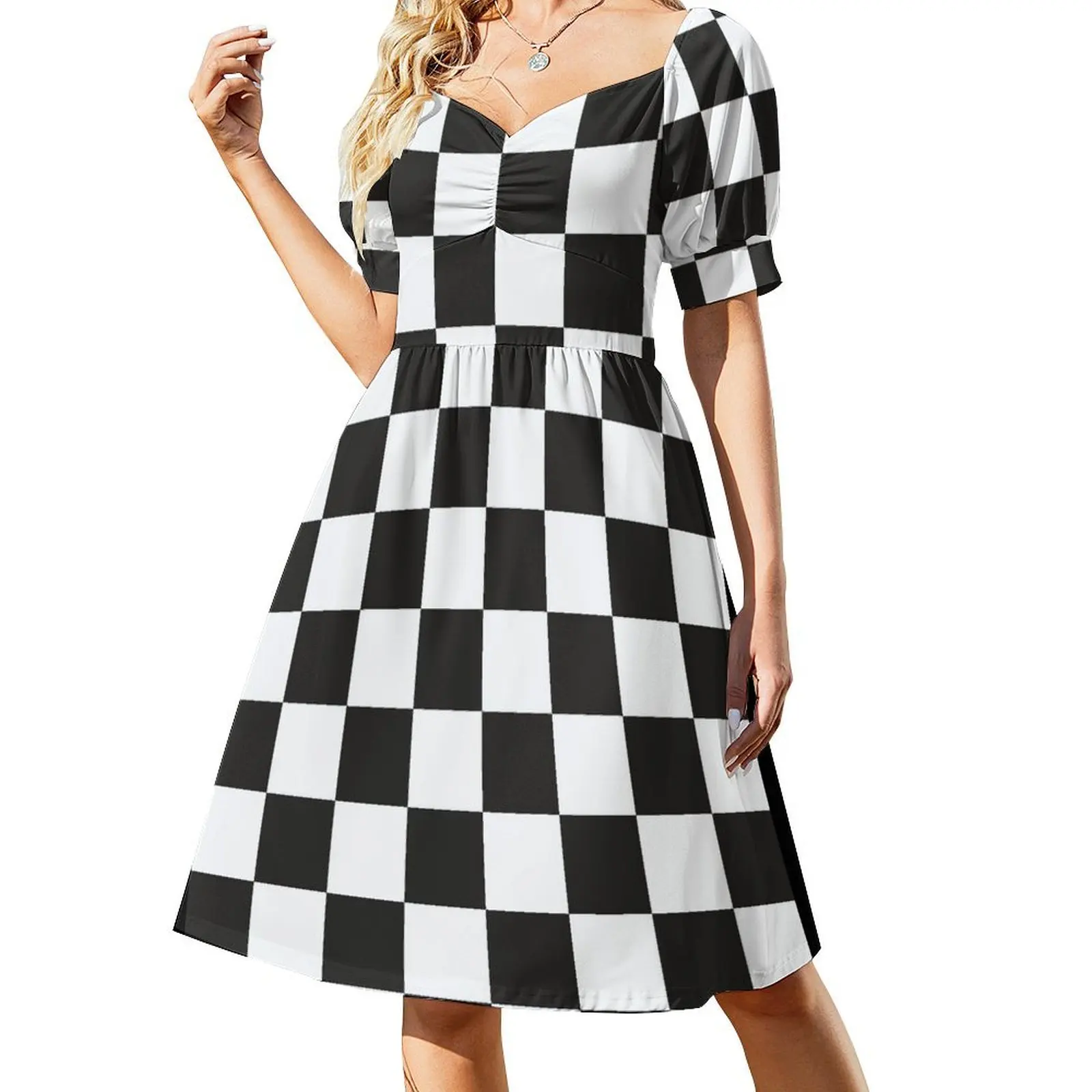 

Black and White Checkerboard Chess square pattern HD High Quality Online Store Short Sleeved Dress Clothing Dress