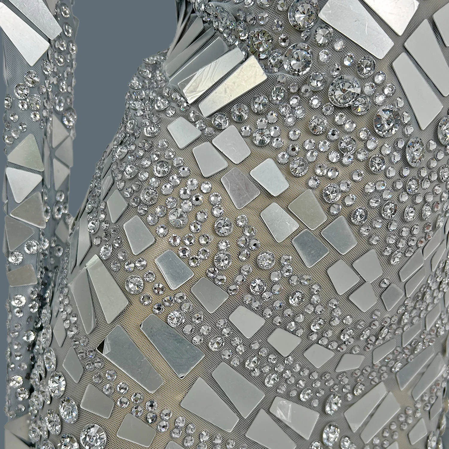 ผู้หญิง Sparkly Rhinestone กระจกเซ็กซี่ SHEER ตาข่ายชุดวันเกิดพรหมคลับแต่งตัว Showgirl สวมใส่ Haute Couture Yinsui