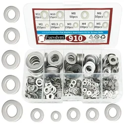 910/200pcs Flat Washers Assortment Kit (M2 M2.5 M3 M4 M5 M6 M8 M10 M12) Suitable for Home Decoration