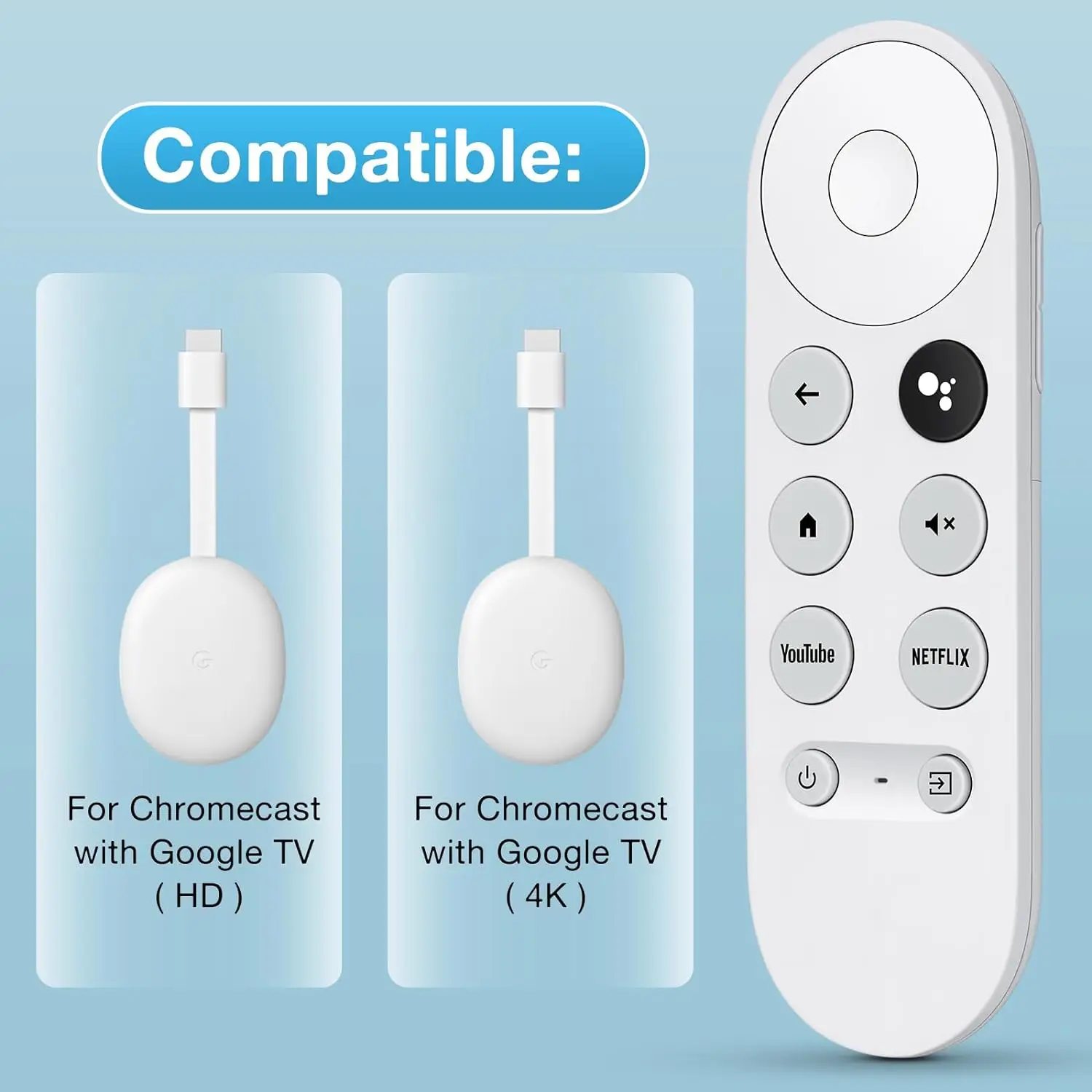 Voice Remotes Control Compatible with Google Chromecast 4k Snow G9N9N/GA01409-US/GA01919-US/GA01920-US/GA01923/GA02463/GA02464