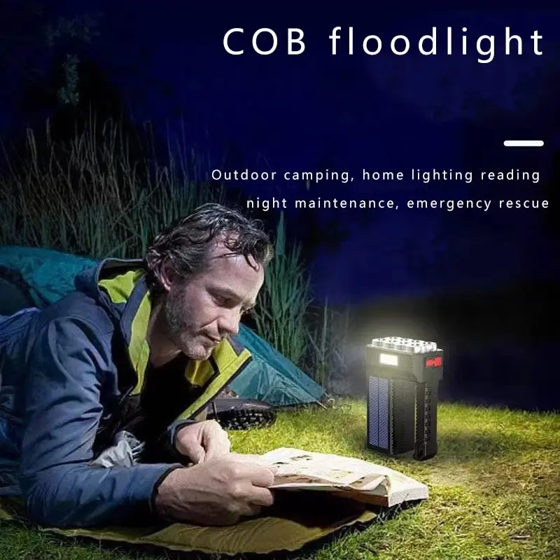 Solar Rechargeable Flashlight High Lumens 8LED Bulbs with COB Sidelight 4Mode Portable Waterproof for Outdoor Activity