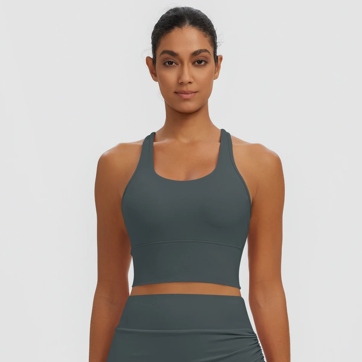 Schnell trocknendes, sexy Yoga-Top in I-Form, stoßdämpfendes Lauf-Yoga-Oberteil mit Brustpolster, einfarbiges Sommer-Fitness-Oberteil für das Training. – Detail 37