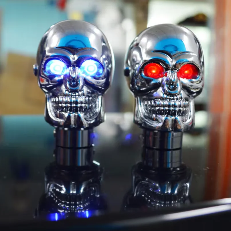 Shifter Knob Metal Skull Gear Shift Head Skeleton Shape Shift Knob Car Automatic Stick Shift Handle Stick RED LED Light