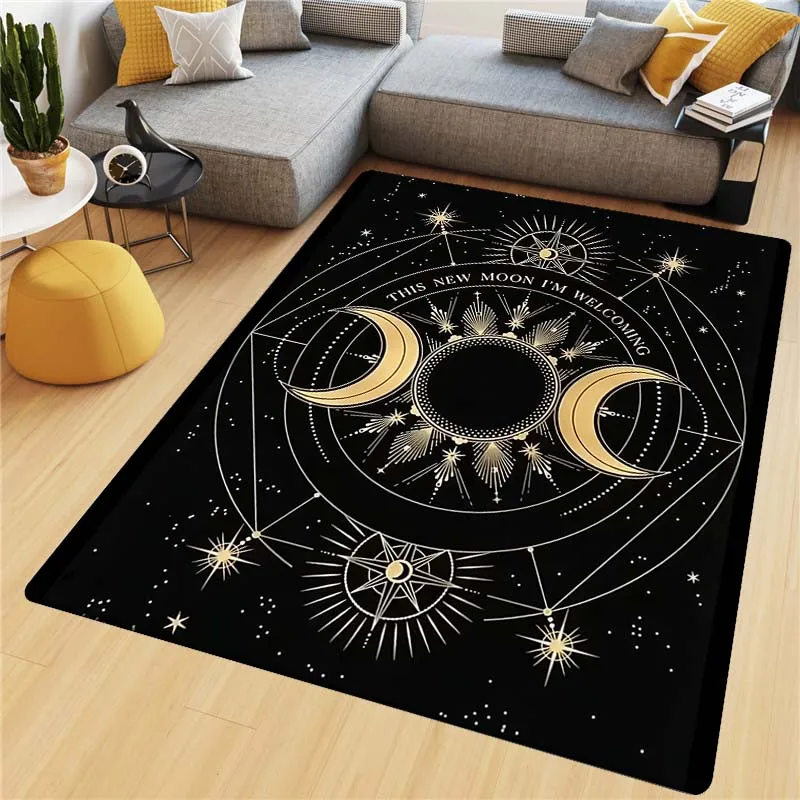 Cartoon Witch Sun and Moon Pentagram Altar Carpet Living Room Gothic Decorative Sofa Table Carpet Non-slip Floor Mat Door Mat