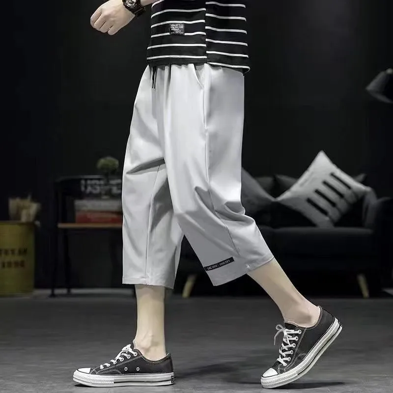 Summer 7-point Pants Men's Trendy Brand New Style Teenager Large Size Straight Five-point Quick-drying Beach Pants