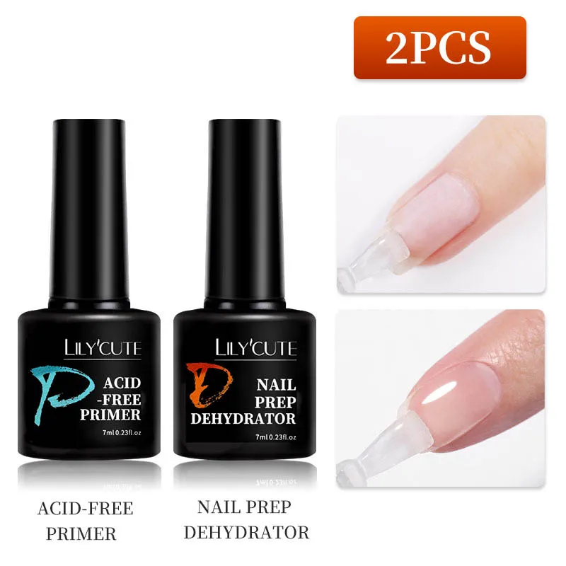 LILYCUTE 2PCS 베이스 Nowipe 탑 코트 세트 UV LED 젤 매니큐어 강화 젤 세미 퍼머넌트 다기능 네일 젤