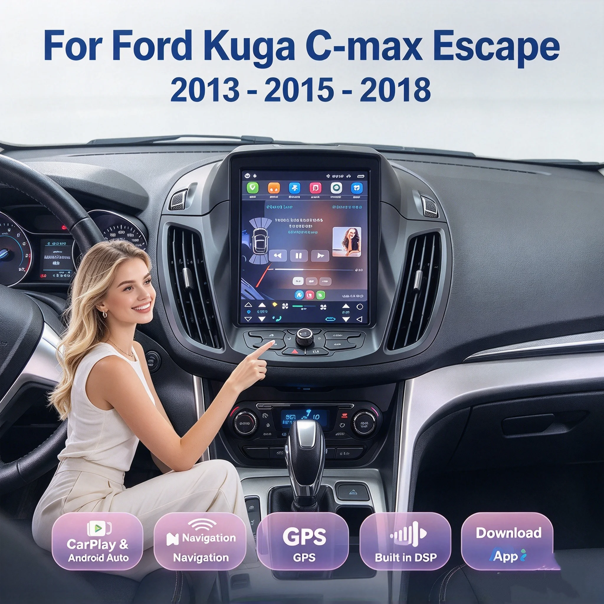 Android 14 Car Radio For Ford Cmax 2013 2011 KUGA Screen Stereo GPS Multimedia Video Player Navigation CarPlay IPS SCREEN