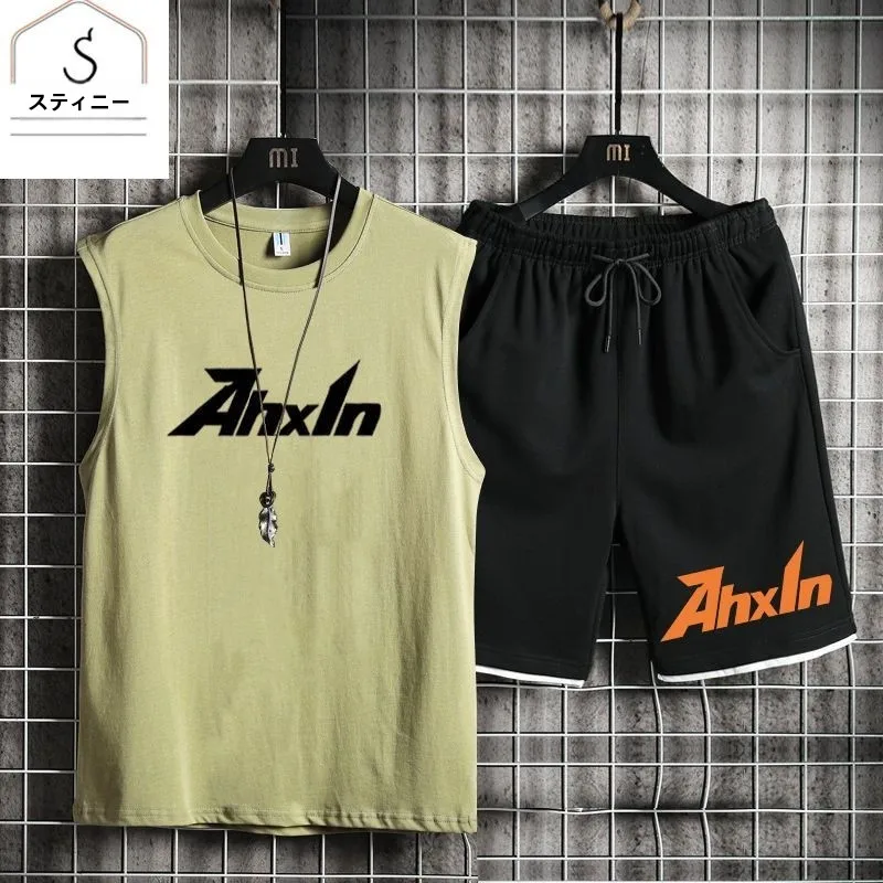 men's-pure-cotton-summer-sportswear-loose-fitness-training-vest-shorts-set-breathable-comfortable-lightweight-running-suit