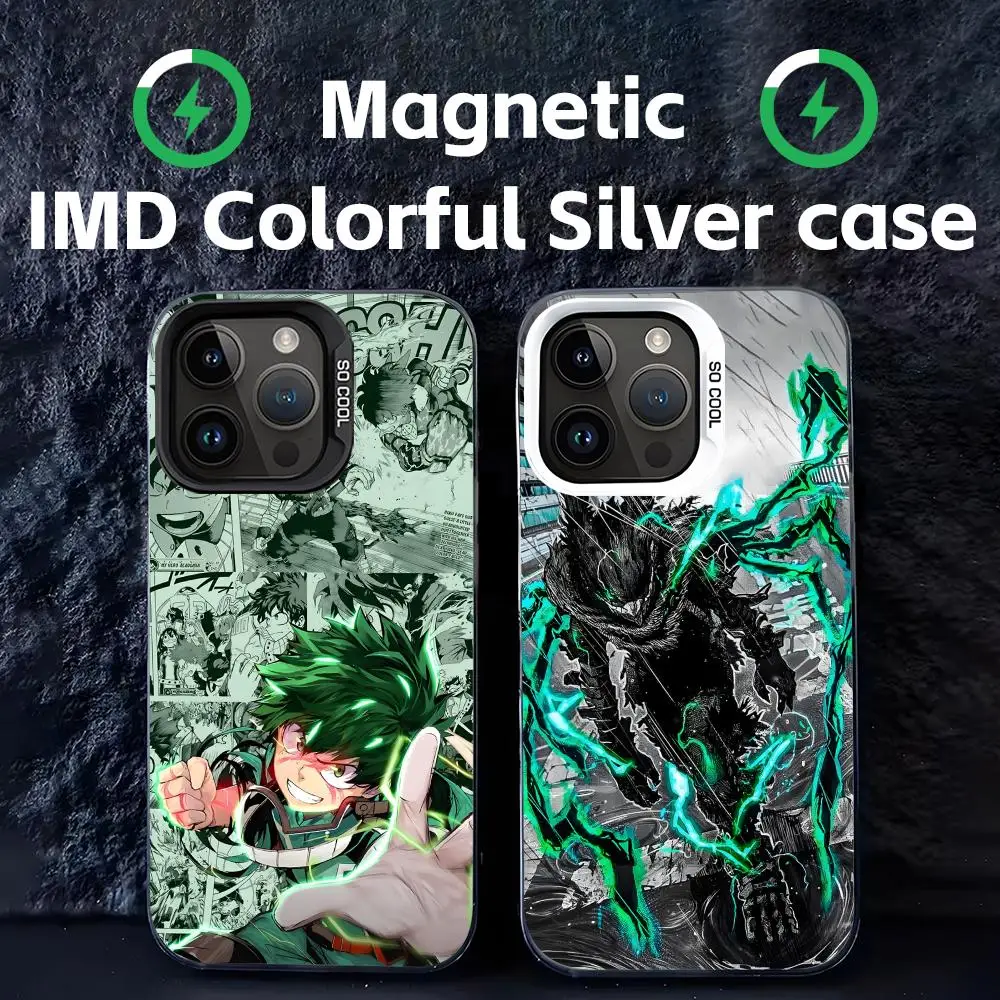 Чехол для телефона Deku My Hero Academia, белый магнитный, цветной, серебристый, подходит для iPhone 16, 15, 14, 13, 12, 11 Pro Max