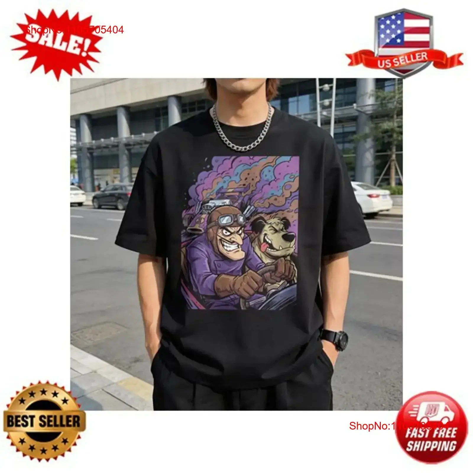 Retro Style T Shirt Wacky Races Muttley Sidekick Cartoon Racing long or short sleeves vintage Washed Slightly