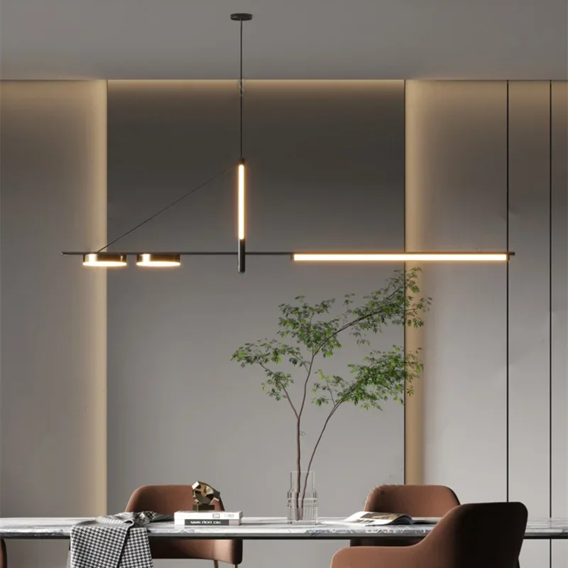 

Minimalist Restaurant Chandelier Modern Light Luxury Simple Nordic Bar Table Spotlight Designer Creative Straight Strip Lights