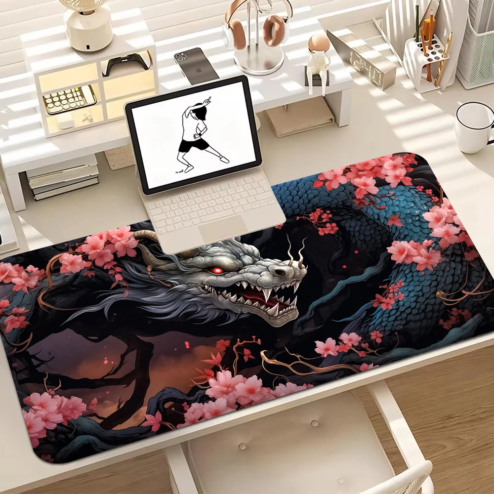Sakura Dragon Cool Gaming Mouse Pad Non-slip and Wear-Resistant Rubber Bottom with Stitched Edge Keyboard Mat Suitable for work