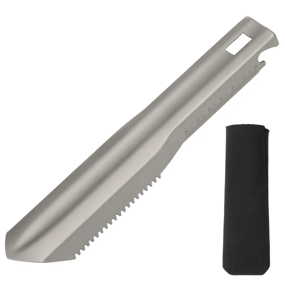Compact Ultralight Titanium Hand Shovel Sawtooth Edge With Carrying Pouch Backpacking Trowel Multi Tool Shovel Gardening