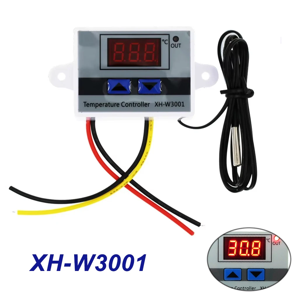 1PCS XH-W3001 DC12 /AC 110V-220V Digital LED Temperature Controller 10A Cooling Heating Switch Thermostat NTC Sensor W3001