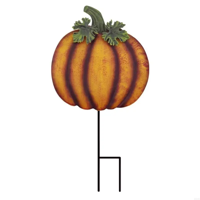 Iron Gourd Pumpkin Garden Stakes, Seasonal Yard Feature with Natural Wind Motion for Lawn, Entry, and Flower B03E