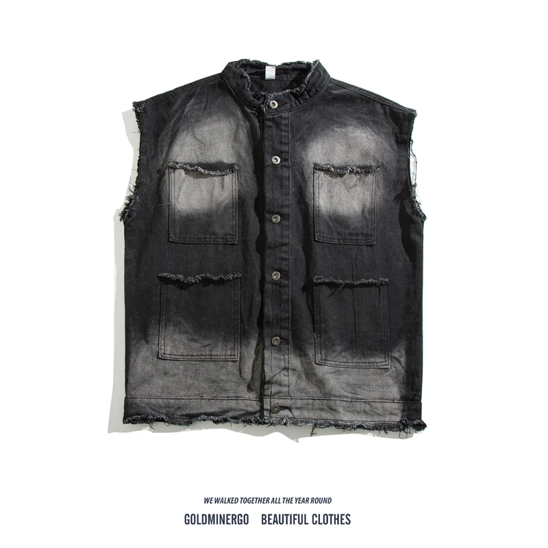 Retro Washed Denim Jacket Men's Trendy Brand Loose Fit Gradient Sleeveless Vest Youthful Vitality Style All Seasons Chinese Made