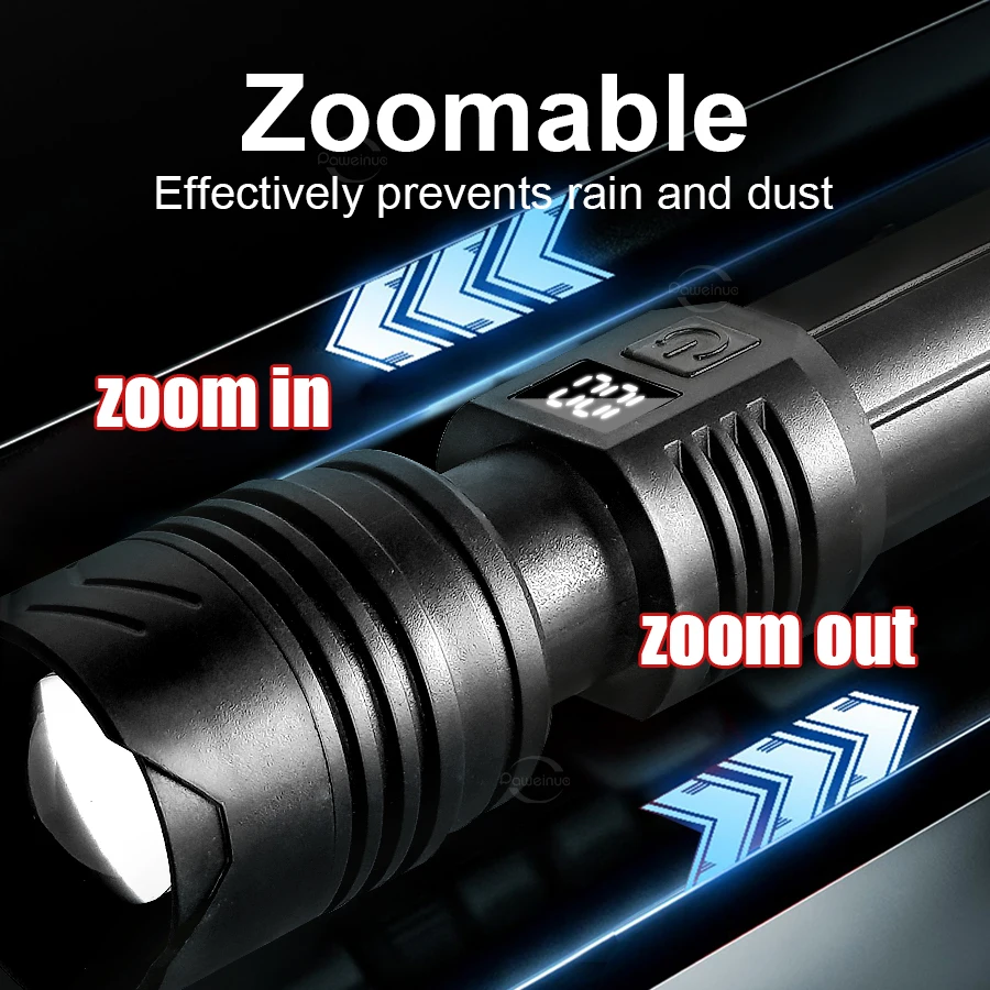 Linterna portátil ultrabrillante de 30000000 lúmenes, resistente al agua, multifuncional, iluminación de enfoque remoto, 3 modos