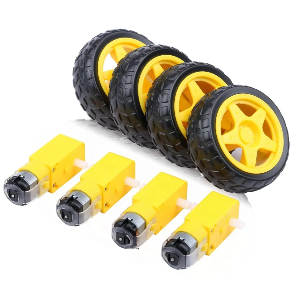 4 Sets Durable Ratio 1:48 TT Motor DC 3-6V Dual Shaft Tire Wheel Kit 200RPM Gearbox Motors for Smart Car Robot