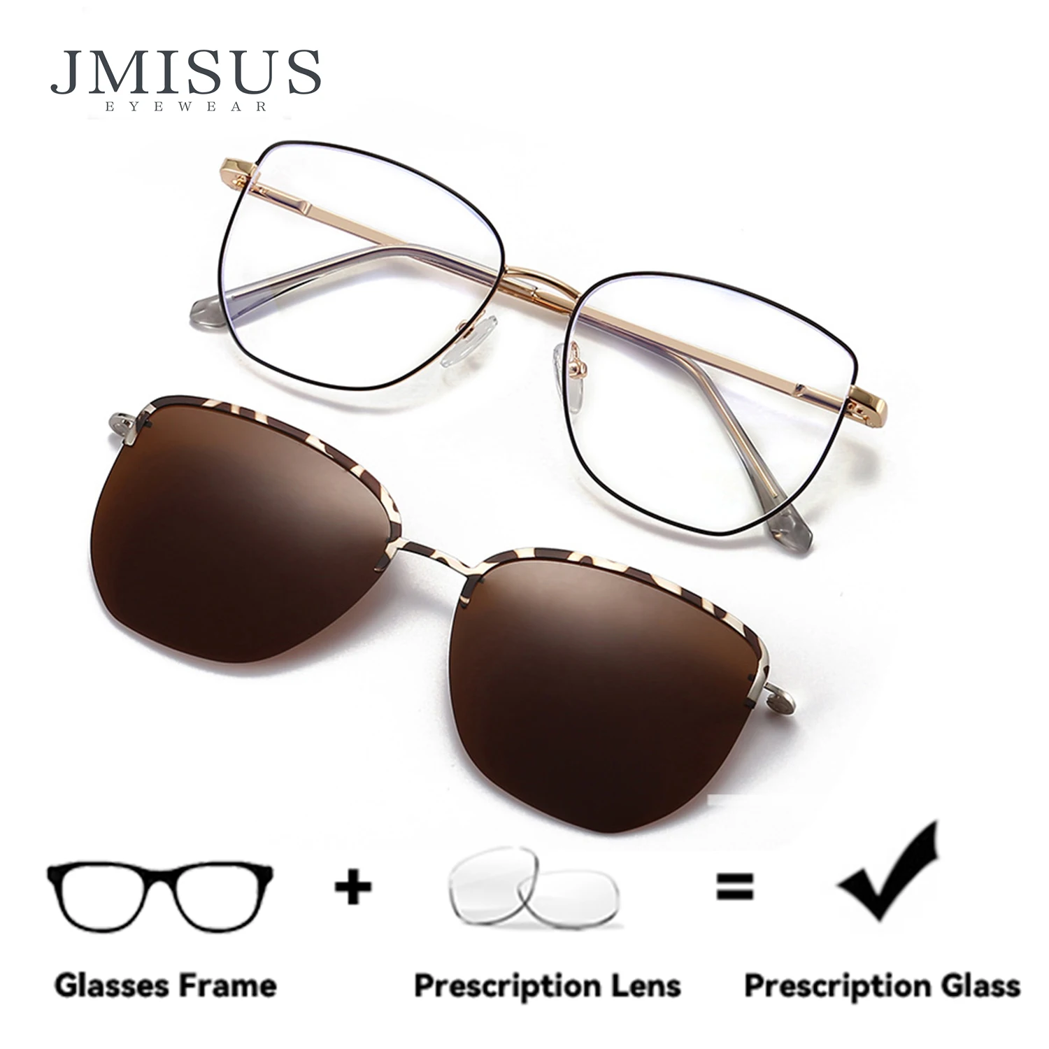 

JMISUS Butterfly Myopia Glasses Ultralight Metal Square Anti-Blue Ray Polarized Prescription Sunglasses Clip Eyewear for Woman