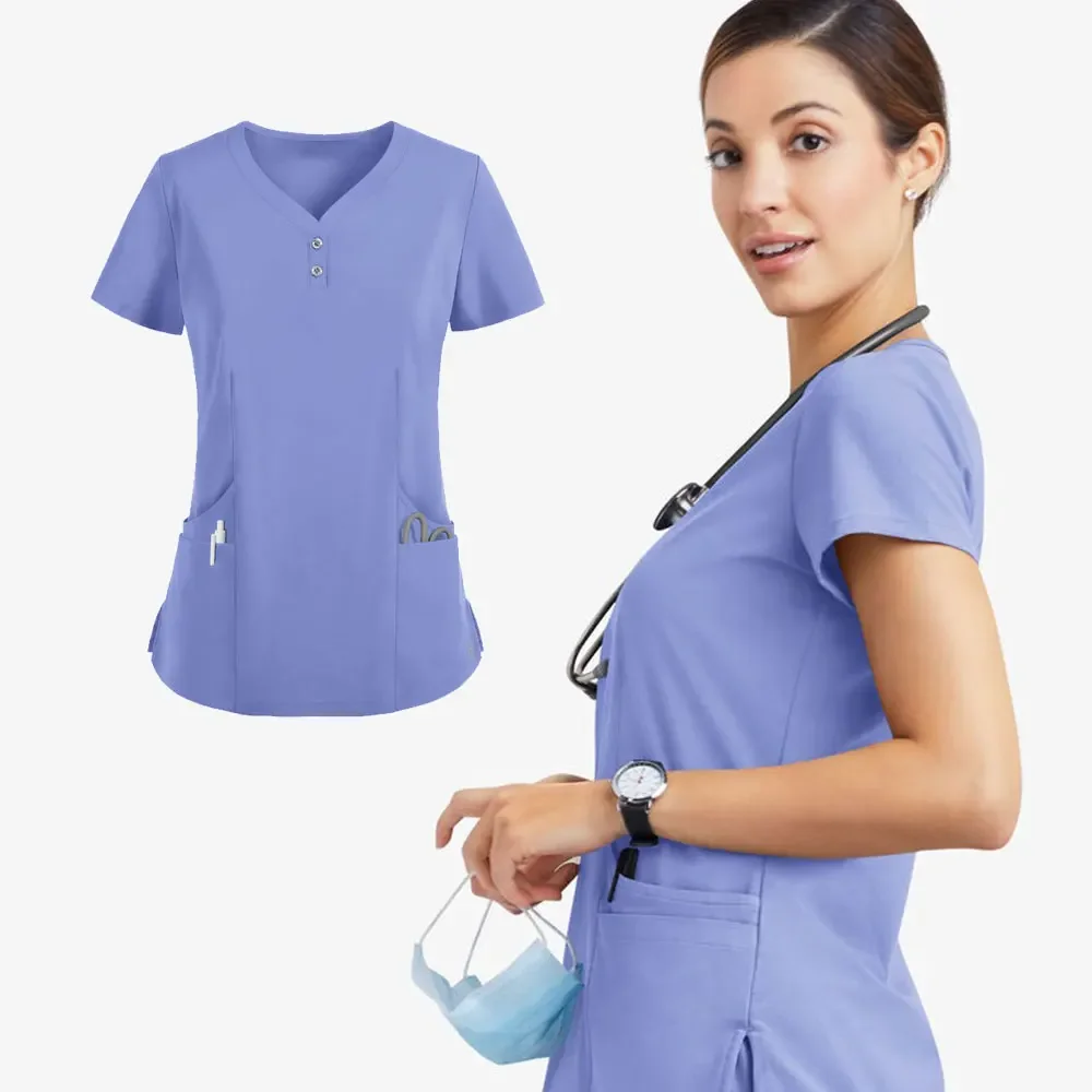 Conjunto de esfregaço de uniforme médico feminino, Stretch, Macio, Y-Neck, Top e Calça, Hospital, Pet Clinic, Doutor, Traje, Fatos dentários, Fatos de esfrega