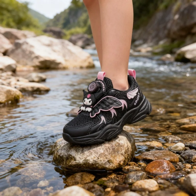 

Детская повседневная обувь, кроссовки на пуговицах, обувь из искусственной кожи с героями мультфильмов для девочек, противоскользящая дышащая розовая, черная обувь, размер 34-37