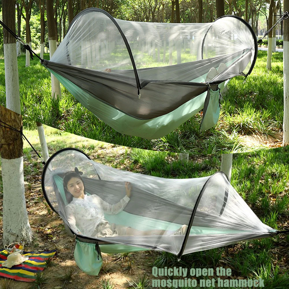 Two Person Mosquito Net Hammock Instant Setup Nylon Camping Swing Anti Overturn Guard